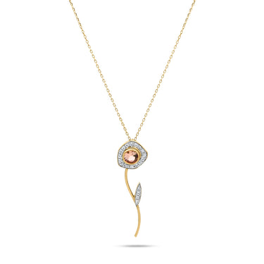 DESERT ROSE FLOWER necklace with pink tourmaline, diamonds, and 18K gold.