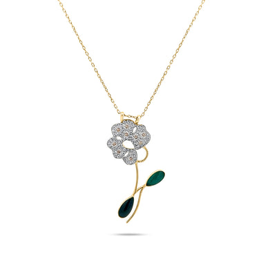 MARGUERITE NECKLACE in green enamel with diamonds and 18K gold.