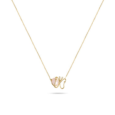 Luminus Wings Necklace with rose quartz butterfly pendant, diamonds, and 18k gold chain.