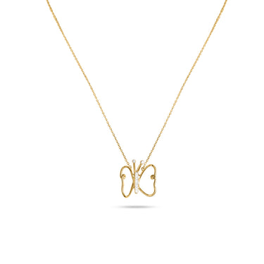 Butterfly necklace with 18k gold wire and 0.06ct white diamonds, LUMINUS WINGS NECKLACE.