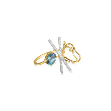 LUMINUS WINGS RING featuring blue topaz, white diamonds, and 18k gold design.