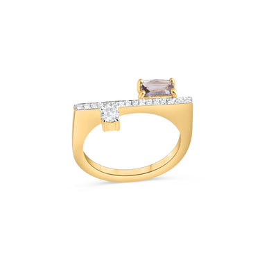 18K gold GEOMUSE ring with baguette cut tourmaline and diamonds.