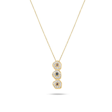 Delicate desert rose necklace with sapphire and diamonds in 18K gold.