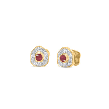 Desert rose earrings with rubies, diamonds, and 18K gold.