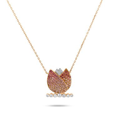 TULIP NECKLACE with pink sapphire and diamond accents in 18k rose gold.