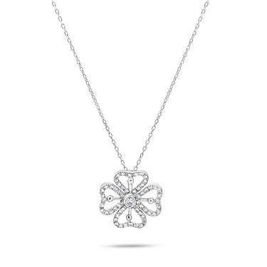 DELICATE FLOWER pendant in white gold with diamonds.