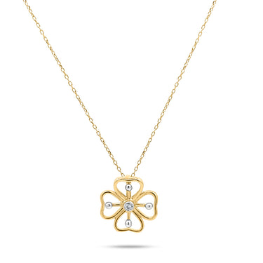 Delicate flower necklace in 18K yellow gold with 0.02ct white diamond.