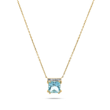 GEOMUSE NECKLACE in 18k gold with a princess cut aquamarine and diamond accents.