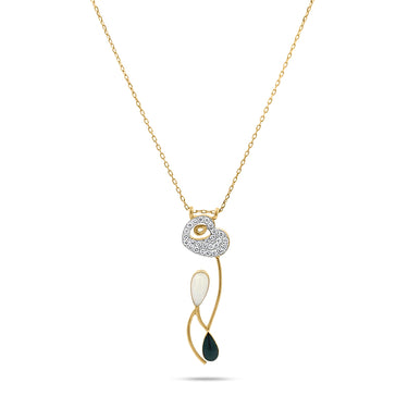TULIP NECKLACE with black and white enamel, diamonds, and 18K gold.