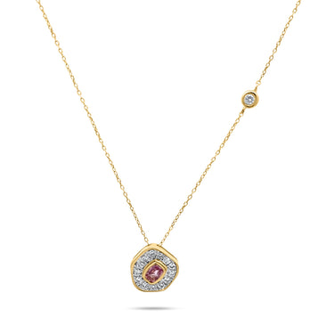DESERT ROSE PENDANT with dark pink sapphire and diamonds in 18K gold.