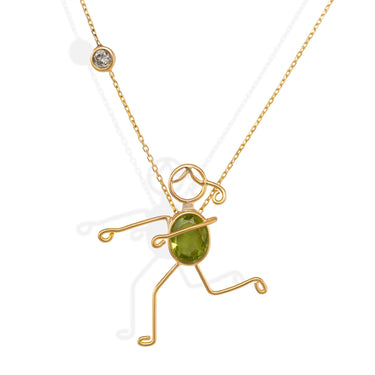 Handmade 18K gold necklace GIANNA with peridot and white diamond.