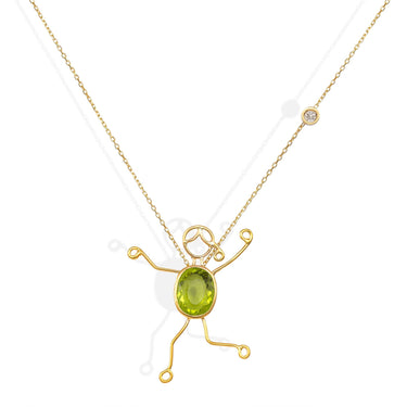 Handmade 18k gold necklace with peridot and diamond.