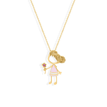 18k gold ELISABETH necklace with enamel and sapphire detailing, lightweight 4g.