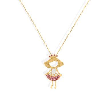 Gold Princess Jewelry Chacter necklace with enamel and sapphire accents, crafted in 18k gold.