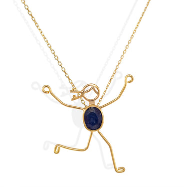 Handmade 18k gold necklace with blue sapphire.