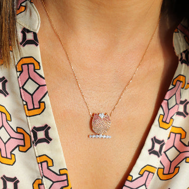 18k Rose Gold Tulip Necklace with Pink Sapphire and Diamonds.