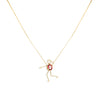 Handmade 18k gold MIRA necklace with a 0.33ct ruby character pendant, symbolizing love.