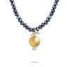 Pomegranate pendant Tahiti pearl necklace with diamonds and 18K gold.