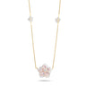 Mother of pearl flower necklace with diamonds and 18K gold chain.