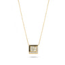 18k gold GEOMUSE necklace with L-shaped morganite, white and black diamonds.