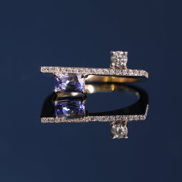 GEOMUSE Ring with Tanzanite, Diamonds, and 18k Gold.