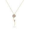 DESERT ROSE FLOWER necklace with rose quartz and diamonds on an 18K gold chain.