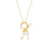 Gold jewelry pendant featuring a charming girl with a raised hand, crafted in 18k gold and enamel.