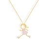 Gold jewelry necklace featuring a girl with roller skates, crafted in 18k gold with enamel detailing.