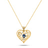 ELIXIR HEART pendant with blue sapphire and diamonds in heart-shaped gold design.