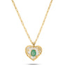 ELIXIR HEART pendant with emerald, diamonds, and mother of pearl on 18k gold chain.