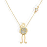 18k gold necklace with aquamarine character piece, symbolizing love and tranquility.