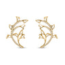 18k gold peacock earrings with diamonds and white enamel.