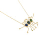 Family-themed gold necklace with blue sapphire gemstones symbolizing love and strength.